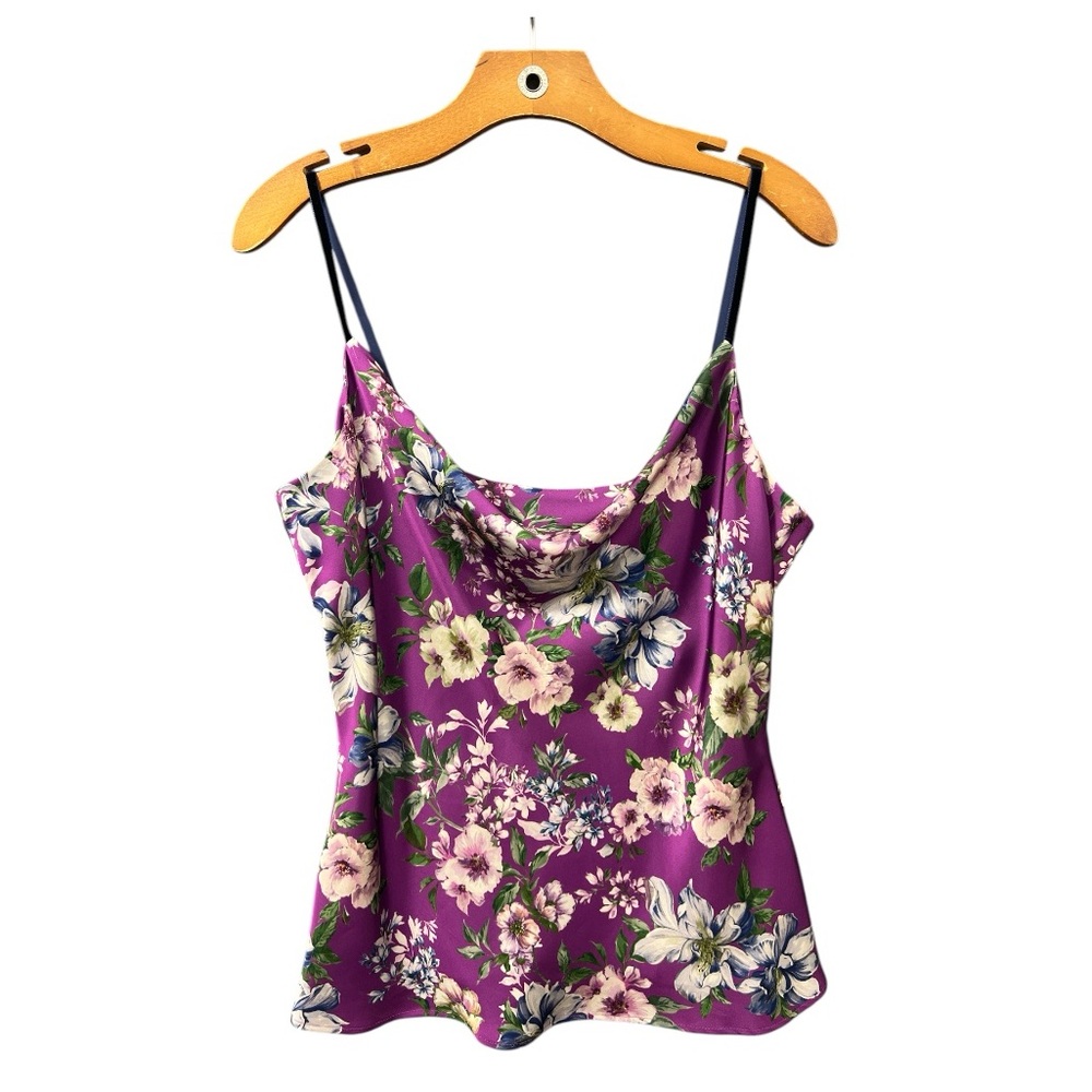 Zara Satin Silky Cowl Neck Blouse Camisole Floral Purple Bloomcore Lg Y2K Style - Picture 7 of 9